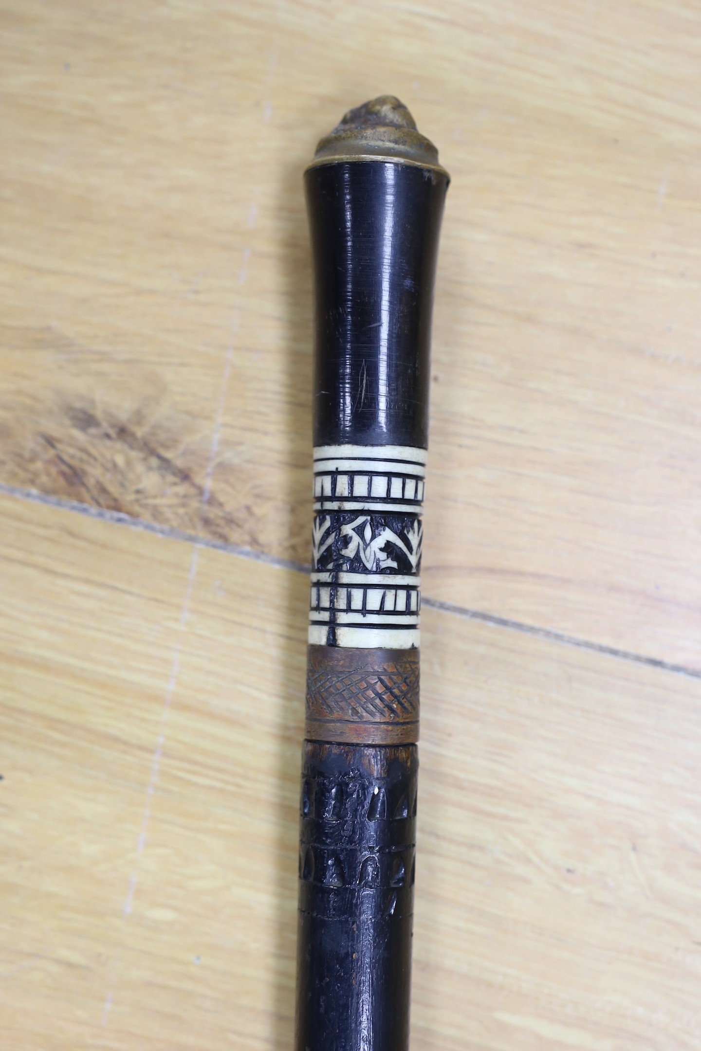 An early 20th century Indian swordstick, bone inlay